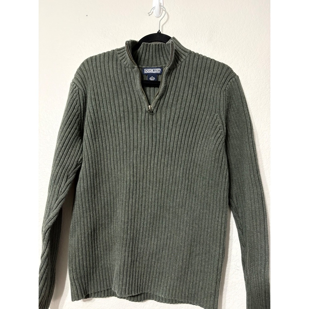 Lands End Vintage / Made in Japan Heavyweight Ribbed Quarter Zip Olive Green M